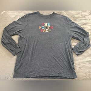 The North Face Gray Long Sleeve T-Shirt Size XXL Women’s Logo Colorful Outdoor